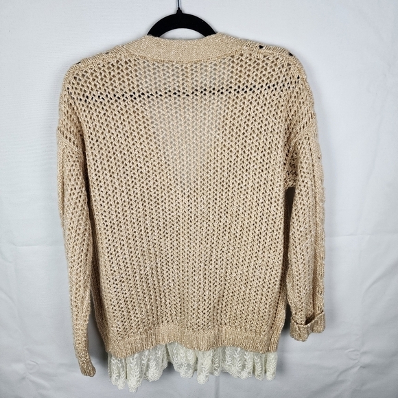 POL Cable Knit Lace Trim Button Up Sweater SIZE Small - Picture 2 of 6